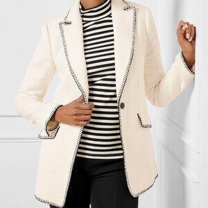 Talbot Cream and Black Cotton Tweed Classic Blazer Contrast Stitch Size 4 P